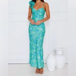 Hello Molly Jungle Muse Satin Maxi Dress Green - Small